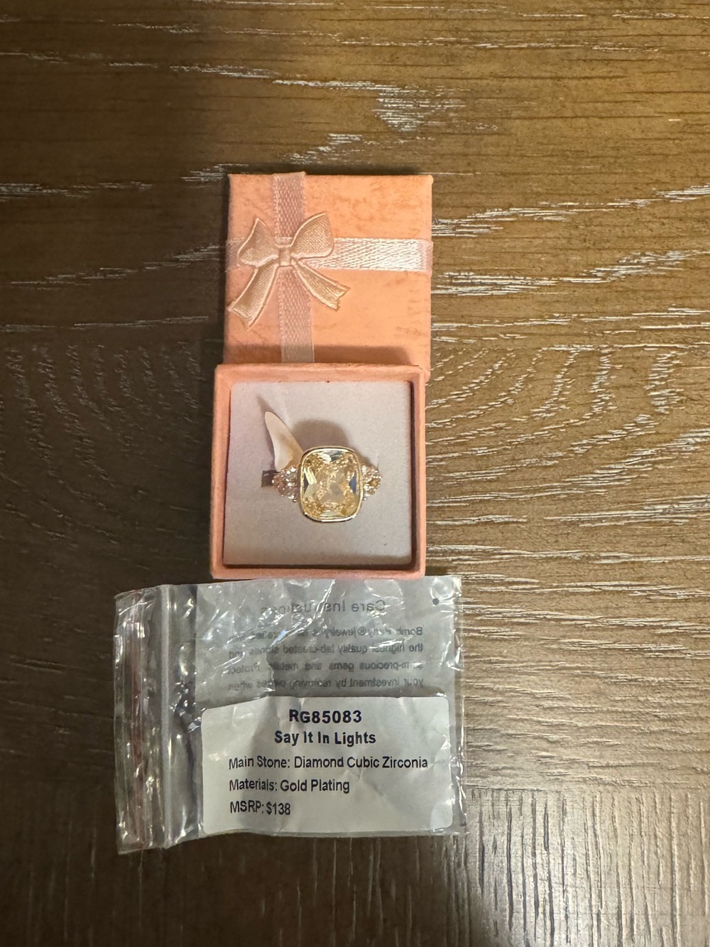 Gold-Plated Ring with Champagne Cubic Zirconia